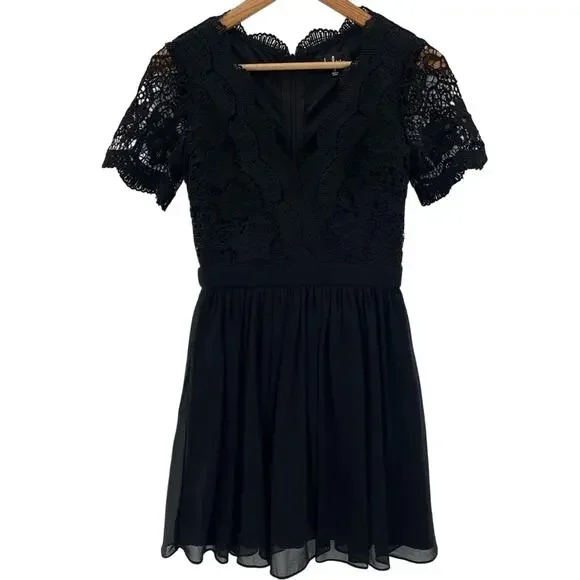 Lulus Romantic Dark Fairycore Witchy Boho Black Lace V-Neckline Mini Dress Small - Picture 2 of 13